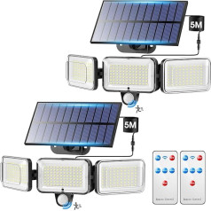 Solar Lights for Outdoors, 2 Pieces 224 LED 2000 lLM LED Solar Outdoor Light with Motion Sensor, 4 Modes + Remote Control Solar Lights for Outdoor Use with Motion Sensor, IP65 Solar Light with Motion