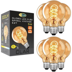 CLAR - E27 LED Vintage, E27 LED Dimmable, Vintage spuldze E27, LED E27 Dimmable, Dimmable spuldzes, E27 Vintage spuldze, Edisona Vintage spuldze E27, Dimmable spuldzes G80 5W Amber (Pack of 6)