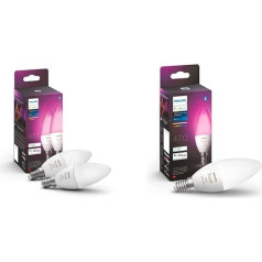 Philips Hue White & Color Ambiance E14 LED spuldzīte, 3 spuldzes, ar iespēju regulēt apgaismojumu, līdz 16 miljoniem krāsu, kontrolējama ar lietotni, saderīga ar Amazon Alexa (Echo, Echo Dot)