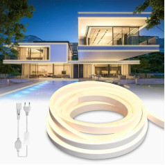 BRIMETI Neona LED lente 50 m āra LED lente Ūdensizturīga 230 V āra 120 LED/M elastīga gaismas lente DIY elastīga gaismas lente ar barošanas avotu un kontrolieri iekštelpām Mājas virtuvei (dabīga)