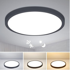 Combuh LED griestu gaisma ar radara krēslas sensoru, 28 W, 2800 lm, melna plakana griestu gaisma ar kustības sensoru, 3000 K/4000 K/6000 K, diametrs 30 cm, ļoti plānas plakanas lampas, griestu gaisma balkonam,