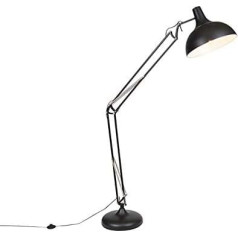 Qazqa Hobby Black Retro stāvlampa/Standarta lampa/Grīdas lampa/Lampas/Lukturis/Iekštelpu apgaismojums/Dzīvojamā istaba/Gultasistaba Metāla apaļa LED E27 Maksimāli 1 x 60 Watt