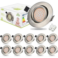 HiBay Flach LED Einbaustrahler 230V Spots Schwenkbar 3,5W Einbauspots Warmweiß Deckenstrahler Edelstahl Gebürstet Einbauleuchten 10er Set