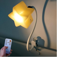 Ergojojo LED Clip On Star Light, unikāla bērnu lampa - ideāls nakts apgaismojums zīdīšanas zīdīšanas laikā blakus manai gultiņai, nakts lampas, guļamistabas aksesuāri, lasīšanas gaisma un galda lampa