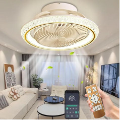 AHRHSM Griestu ventilators ar apgaismojumu, LED griestu gaisma ar ventilatoru, 360° rotējoša, klusa, 6 ātrumi ar tālvadības pulti un lietojumprogrammu Dimmable Lamp