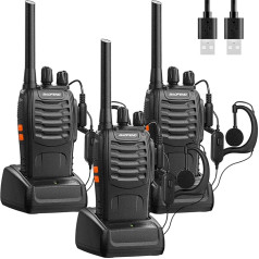 Baofeng Walkie Talkies Radio PMR446 Divvirzienu radio Profesionāls interkoms 16 kanālu radio uztvērējs raidītājs un uztvērēja ierīce Komplektā ietilpst akumulators, austiņas un USB uzlādes stacija (3 gab.)