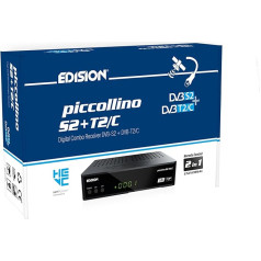 EDISION Piccollino S2+T2/C Combo HD uztvērējs H.265/HEVC (DVB-S2, DVB-T2, DVB-C | ARD-ZDF SD Shut-Off) Unicable Piemērots 2-in-1 RCU, HDMI, AV, LAN, iepriekš instalēts vācu programmu saraksts