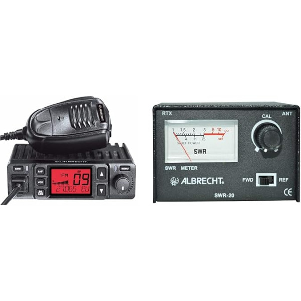 Albrecht AE6290 CB radio 12629 ar integrētu retranslatora/atkārtošanas funkciju, 12/24V, VOX, RJ-45 Western Plug, melns un MID05SWR20 - Mērītājs