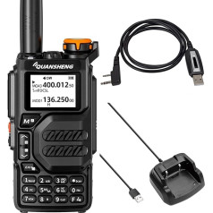 QUANSHENG UV-K5 Radio 5W Walkie Talkie tālvadības tālvadības uzlādējams rokas radio pieaugušajiem Policijas radio ar FM, NOAA, C tipa uzlāde, 200 kanāli (UV-K5 ar kabeli)