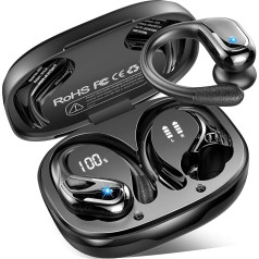 Bluetooth austiņas Sport, 75 stundu austiņas bezvadu Bluetooth 5.4, HiFi Stereo dziļi basi bezvadu austiņas, 4 ENC trokšņu slāpēšanas mikrofoni, IP7 ūdensnecaurlaidīgas austiņas ar ausu āķiem, USB-C LED diode