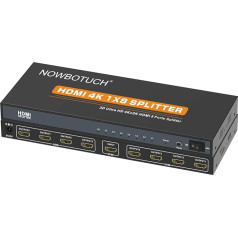 NOWBOTUCH 1x8 HDMI sadalītājs 8 pieslēgvietu 1 ieejas un 8 izejas HDMI slēdzis 1 pieslēgvieta uz 8 HDMI displejiem Dubultā / spoguļattēla splitera Ver 1.4 sertificēts Full HD 1080P 3D atbalsts ar augstu izšķirtspēju