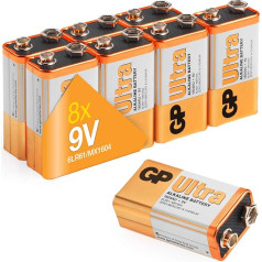 GP Ultra Alkaline 9 V 8 Stück | Hervorragende Betriebszeit | Batterie kann über alle Geräte verwendet werden | Haltbarkeit bis zu 7 Jahre ..