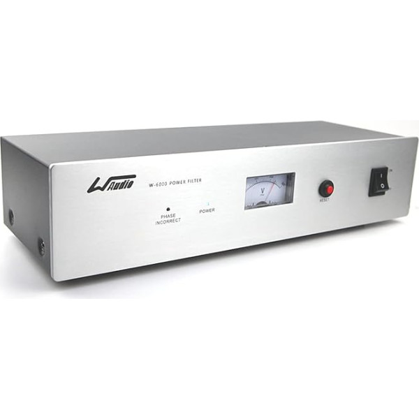 WAudio HiFi tīkla filtrs W-6000S, 7 daudzfunkcionālas rozetes ar sprieguma mērītāju, aizsardzību pret pārspriegumiem un fāžu apgaismojumu (sudraba krāsā)