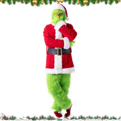 Putniu Green Grinch Costume for Adults, Grinch Costumes Monster Costume, Santa Costume, Pack of 7