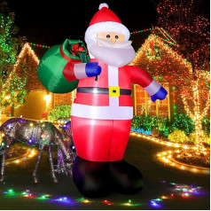 Inflatable Santa Claus 240 cm with LED Lights, 8 Foot Giant Figure Inflatable Santa with Gift Bag, Inflatable XXL Christmas Decoration IP44 Weatherproof Lighting for Indoor Outdoor Garden Lawn Yard