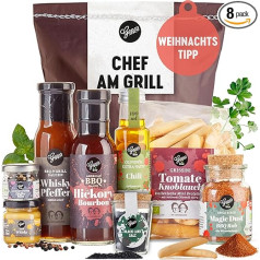 Gepp's Feinkost Chef am Grill Christmas Gift Basket for Men, Delicious Grill Gift with Grill Sauces, Whiskey Mustard, Chilli Oil, Black Lava Salt, Gourmet Pepper & Grissini, Gift Idea for Him