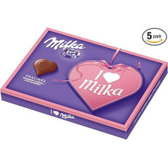 Milka I Love Milka zemeņu krēma šokolādes konfektes no zemeņu krēma, ietītas maigā Alpu piena šokolādē 10 x 110 g