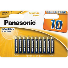 Panasonic, AAA baterijas, 10 Stück, Micro, LR03, Alkaline, 1.5V, Auslaufschutz, 7 Jahre bei Lagerung, am besten für Fernbedienungen, Waagen, Uhren, langlebige, verlässliche Energie