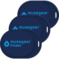 musegear Atslēgu meklētājs Mini ar Bluetooth lietotni, skaļš atslēgu meklētājs mobilajam tālrunim, tumši zils, 3 gabali, iOS un Android, atslēgu meklēšana