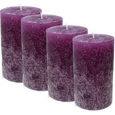 Candelo Set of 4 Ambiente Rustic Pillar Candles - Lilac - Large Candle 12 cm - Long Burning Time Approx. 54 Hours Christmas Candles for Advent Wreath