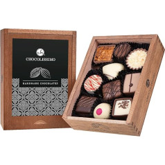 CHOCOLISSIMO - Šokolādes dāvana - Šokolādes dāvana - bez alkohola - 10 luksusa šokolādes eleganti koka kastē - koka kaste - šokolādes bez alkohola - dāvanu ideja Ziemassvētki, dzimšanas diena - elegance