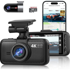 Miofive Dash Cam priekšējā un aizmugurējā kamera 4K+4K GPS WiFi Bluetooth 3 collu IPS displejs Nakts redzamības nakts redzamības cilpas ierakstīšana HDR App Control un atbalsta līdz 512 GB ar bezmaksas 64 GB karti