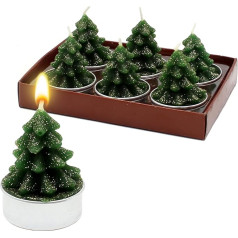 Dekohelden24 Set of 6 Christmas Trees in Green, Dimensions of Each Tea Light L/W/H: 4 x 4 x 5.5 cm, 5.5 cm