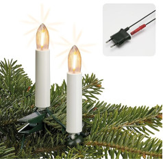 hellum Fairy Lights Christmas Tree Made in Germany, 20.3 m Illuminated with 30 Warm White LED Filament Corrugated Candles in White, Christmas Tree Lighting Indoor Cable, Plug Separable and Clip <59lm