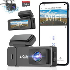 Automobiļa priekšējā aizmugurējā kamera priekšā 4K + 1080P, CHORTAU WiFi Dash Cam 2,99 collu LCD displejs ar 64 GB SD karti, dubultā automašīnas kamera ar lietotnes vadību, super nakts redzamība, WDR, G-sensors, cilpas ierakstīšana, autost