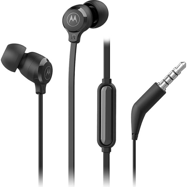 Motorola Sound Earbuds 3-S | In-Ear austiņas ar mikrofonu | Anti-Tangle Cable, dziļi basi un ergonomisks dizains ar ērtu piegulēšanu | 3,5 mm | Black