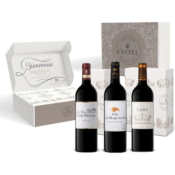 Geschenkset - Rotwein - Bordeaux Probierpaket : Les Hauts de Tour Prignac - Cru la Maqueline - Château du Lort - 3x75cl