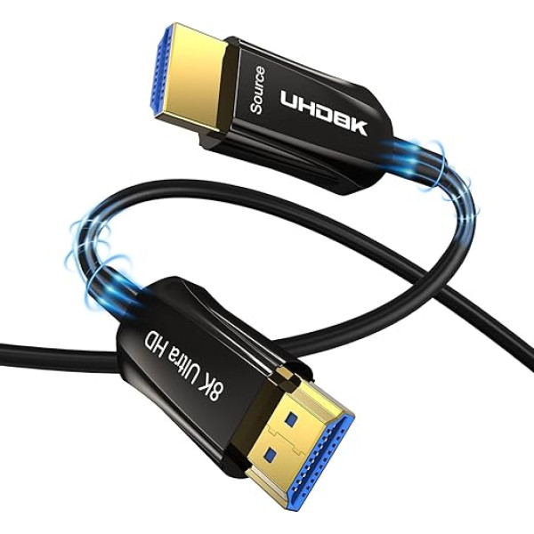 DGHUMEN 8K optiskās šķiedras optiskais HDMI kabelis 10 m, 48 Gb/s ātrgaitas HDMI 2.1 kabelis Atbalsta 8K @ 60Hz 4K @ 120Hz HDR eARC HDCP2.3 Dolby 8K optiskās šķiedras optiskais kabelis Saderīgs ar PS5 HDTV Soundbar TV Box Projektors