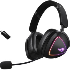 ASUS ROG Delta II bezvadu RGB spēļu austiņas (ROG SpeedNova, Bluetooth 2,4 GHz, vadu 3,5 mm savienotājs, 10 mm Super Broadband Boom mikrofons, DualFlow Audio, 110 h akumulatora darbības laiks, Aura Sync)