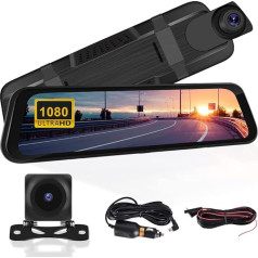 CAMECHO automobilinė kamera 1080P Full HD Dash Cam su 9,66 jutikliniu ekranu, priekinio ir galinio vaizdo veidrodėliu, G jutikliu, kilpos įrašymu, parkavimo stebėjimu, naktiniu matymu, 32 GB SD kortele