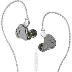 KINBOOFI KBEAR Lark In-Ear Monitor 1BA 1DD Hybrid Balance Armature HiFi austiņas, vadu austiņas ar metāla un PC korpusu, 0,78 mm 2 kontaktu noņemams kabelis (pelēkas, ar mikrofonu)