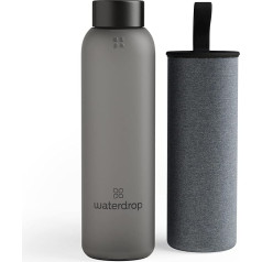 Waterdrop® Edition stikla pudele 600 ml ūdens pudele, necaurlaidīga, piemērota gāzētiem dzērieniem, BPA nesaturoša ūdens pudele ar neoprēna futrālīti, droši mazgājama trauku mazgājamā mašīnā, viegla borosilikāta stikla pudele