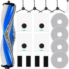 18 piederumu komplekts Ecovacs Deebot T30S Combo / T30S Combo pilnīgam robotizētajam putekļsūcējam, 1 galvenā birste, 4 putekļu maisiņi, 4 salvetes, 4 filtri, 4 sānu birstes, 1 tīrīšanas birste