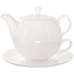 Buchensee Tea for One Lena 500 ml kristāla kaula porcelāna porcelāna tējkanna smalkā krēmīgi baltā krāsā + tējkanna + tasīte + krūzīte