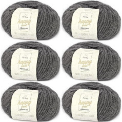 Adīšanas alpakas vilna, 6 x Happy Wool Alpaca Mix Slate Grey (Fb 56), 6 bumbiņas vilnas pelēkā krāsā + bezmaksas etiķete; vilna ar alpaku; 50 g/80 m; adatu izmērs 7-8 mm; vilnas maisījums adīšanai un tamborēšanai.