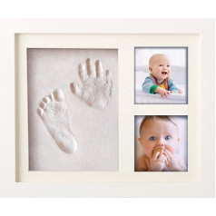 Pookie Boo Premium Baby Hand and Footprint Set to Make Yourself with Real Wood Picture Frame, Acrylic Glass and Place Holder for 2 Baby Photos - Perfect Gift Idea for Toddlers, Mammas un Tēti