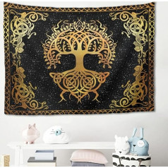 Gamoii Viking Yggdrasil Tree of Life Wall Hanging Sienas dvieļi Gobelēns Piknika pludmales pārklājs Pludmales pārklājs Jogas paklājs Daudzkrāsains sienas dekors Sienas drāniņas Balts 200 x 150 cm