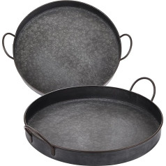 BSTKEY 2 apaļu dekoratīvo metāla paplātes ar rokturiem Industriālā lauku mājas stila paplātes komplekts 30cm+25cm
