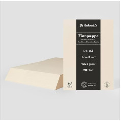 TheCardboardCo Fin kartons, 3 mm (1,375 g/m²), DIN A3 (297 x 420 mm), 20 loksnes, koka kartons modeļu izgatavošanai, laminēšanai un radošiem amatniecības darbiem, dabīgi balts