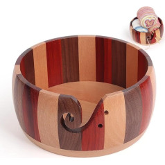 Coopay Super liels dzijas trauks tamborēšanai, 21 x 21 x 10 cm, krāsains adīšanas trauks adīšanai un tamborēšanai, ar rokām darināts liels vilnas trauks ar caurumiem vilnai, koka dzijas trauks