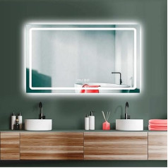 Hoko® Lielais LED vannas istabas spogulis, 100 x 60 cm, ar pretaizsvīšanas funkciju, digitālo pulksteni, XL spoguli, skārienjutīgo slēdzi un LED gaismas maiņu