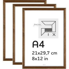 Pix FRAMES A4 koka fotorāmis ar pleksi stiklu - rāmis iekāršanai un novietošanai - moderns fotorāmis - 21 x 29,7 cm x 3 komplekti - tumši brūns