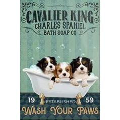 Metāla sienas apdare dzīvojamai istabai, antīka metāla zīme, Kavaliera karaļa Čārlza spaniels, suns, vannas istaba, ziepes, skārda zīme, vintage apdare, garāža, māja, dārzs, kafejnīcas, virtuve, sienas skārda zīmes,
