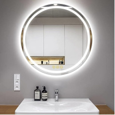 AI-LIGHTING Vannas istabas spogulis ar apgaismojumu, 60 cm, vannas istabas spogulis ar apgaismojumu, apaļš vannas istabas spogulis ar apgaismojumu, aptumšojams, pret miglošanos, 3 gaismas krāsas, izgaismots vannas istabas spogulis ar skārienjutīgu 