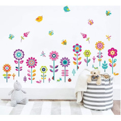 decalmile Wall Sticker Border Colourful Flowers Wall Stickers Butterflies Children's Room Wall Sticker Baby Room Bedroom Classroom Wall Decoration