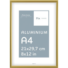 Pix FRAMES Attēlu rāmis A4 - alumīnija foto rāmis - akrila stikla paneļi - vertikāli un horizontāli piekarināmu attēlu rāmis - metāla rāmis - alumīnija rāmis - zelta krāsā - 3 A4 formāta komplekts